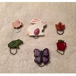 Lot of 6 Handmade Wooden Pinned Badge Holders